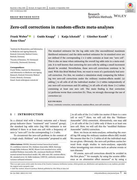 haldane correction|Zero‐cell corrections in random‐effects meta‐analyses.